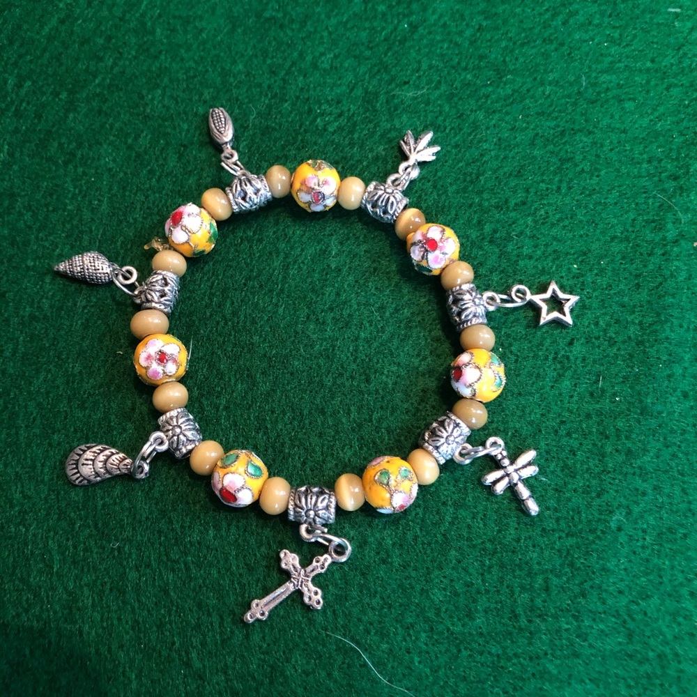 Cloisonné Style Bead Elastic Charm Bracelet